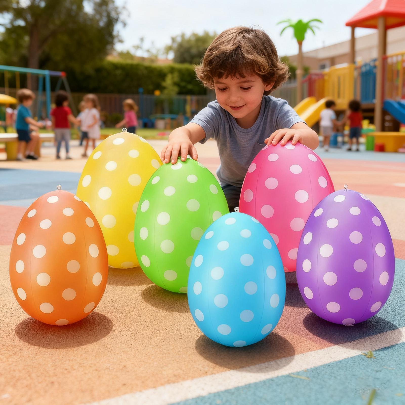 Party Games Egg - ไข่อีสเตอร์เป่าลม 6 ชิ้น/ชุด ไข่พีวีซีเป่าลมสำหรับงานปาร์ตี้อีสเตอร์ อุปกรณ์ประกอบฉากเกมล่าไข่ ของเล่นเด็กสำหรับสนามหญ้า