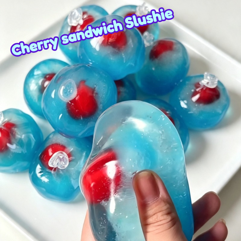 Party Games Crazy - ลูกบอลบีบคลายเครียดรูปแซนด์วิชเชอร์รี่ บีบแล้วคืนรูปช้า ไม่เด้ง ของเล่นบีบมีเสียงแตก ASMR สำหรับผ่อนคลายความกังวล