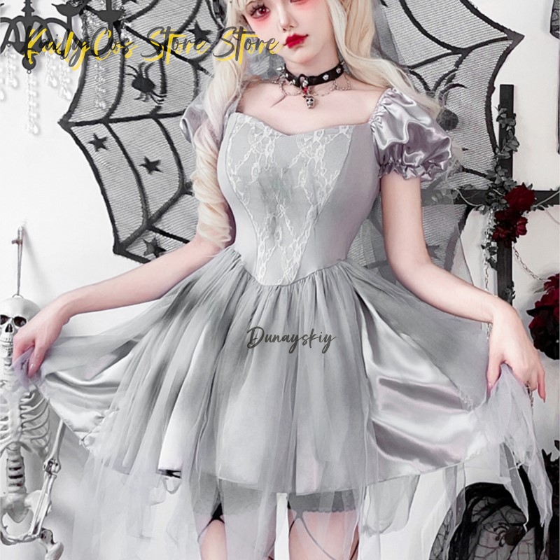 Zombie Party Games - ชุดคอสเพลย์เจ้าสาวผีซอมบี้สยองขวัญสำหรับงานปาร์ตี้สละโสด วันแห่งความตายในเม็กซิโก ฮาโลวีน ชุดแฟนซีลูกไม้สไตล์แวมไพร์ ﻿
