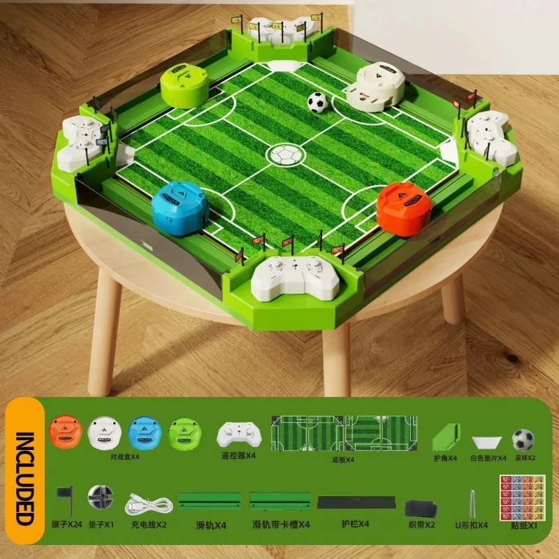 Party Games Competition - เครื่องเล่นฟุตบอลโต๊ะควบคุมระยะไกลสำหรับ 4 ผู้เล่น เกมแข่งขันสไตล์เรโทร ของเล่นปาร์ตี้แบบอินเทอร์แอคทีฟสำหรับครอบครัว เด็กและผู้ใหญ่
